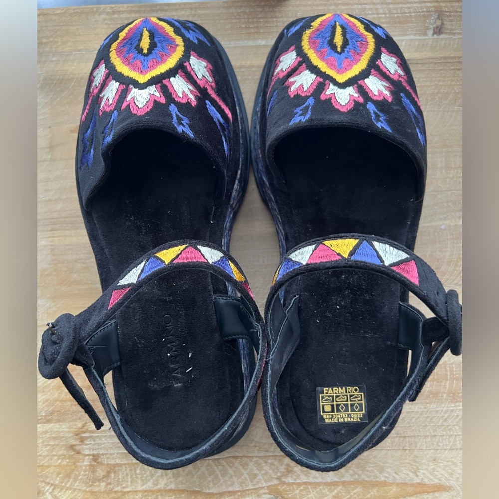 FARM Rio Embroidered Platform Shoe In Black Women’s Size 8 New - Picture 7 of 11